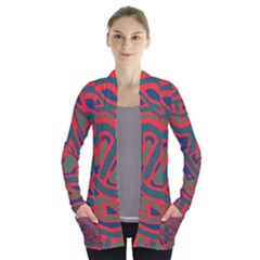 Red And Green Abstract Art Women s Open Front Pockets Cardigan(p194)