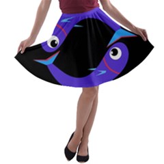 Blue Fishes A-line Skater Skirt by Valentinaart