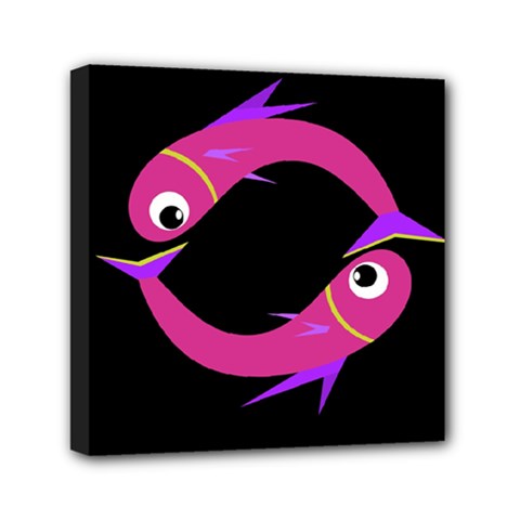 Magenta Fishes Mini Canvas 6  X 6  by Valentinaart