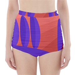 Purple And Orange Landscape High-waisted Bikini Bottoms by Valentinaart