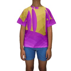 Yellow And Magenta Landscape Kid s Short Sleeve Swimwear by Valentinaart