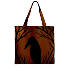 Halloween Raven - Brown Zipper Grocery Tote Bag by Valentinaart