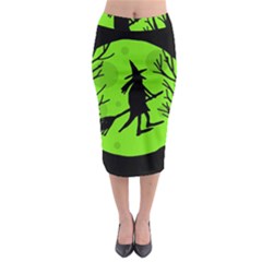 Halloween Witch - Green Moon Midi Pencil Skirt by Valentinaart