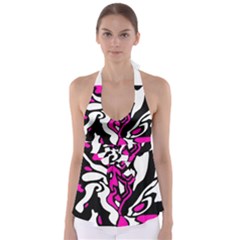 Magenta, Black And White Decor Babydoll Tankini Top by Valentinaart