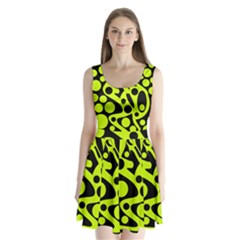 Green And Black Abstract Art Split Back Mini Dress  by Valentinaart