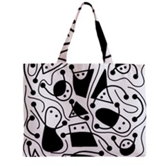 Playful Abstract Art - White And Black Zipper Mini Tote Bag by Valentinaart