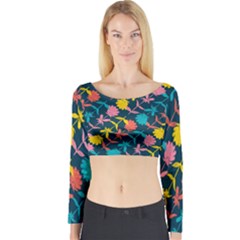 Colorful Floral Pattern Long Sleeve Crop Top (tight Fit) by DanaeStudio