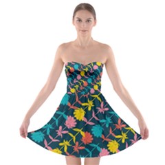 Colorful Floral Pattern Strapless Bra Top Dress by DanaeStudio