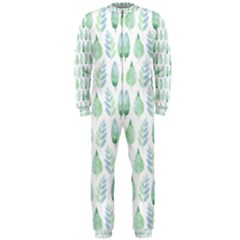 Green Watercolour Leaves Pattern Onepiece Jumpsuit (men) 