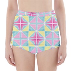Pastel Block Tiles Pattern High-waisted Bikini Bottoms by TanyaDraws