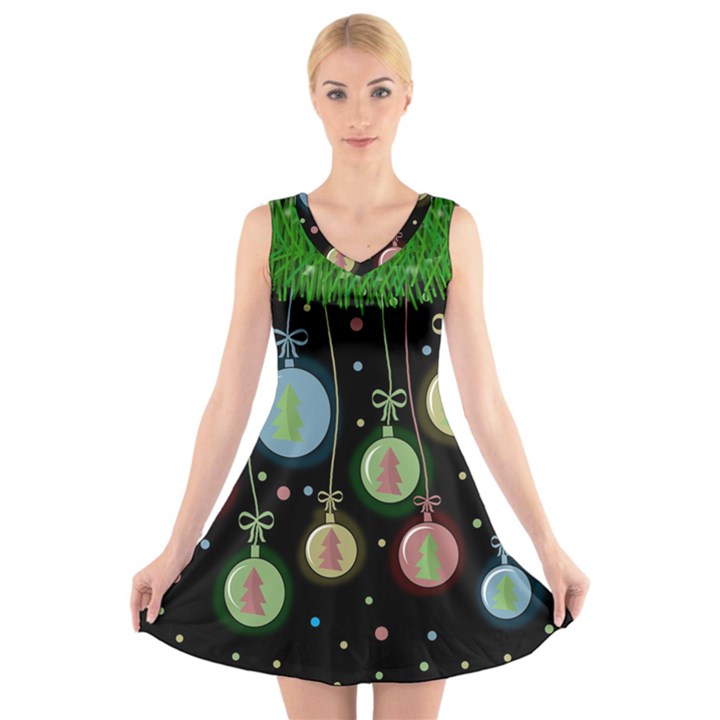 Christmas balls - pastel V-Neck Sleeveless Skater Dress