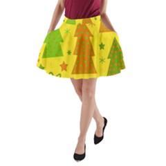 Christmas Design - Yellow A-line Pocket Skirt by Valentinaart