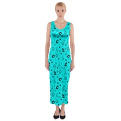 Pots Mermaid Print In Turquoise Fitted Maxi Dress by AwareWithFlair