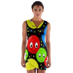 Smiley Faces Pattern Wrap Front Bodycon Dress by Valentinaart