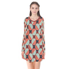 Modernist Geometric Tiles Long Sleeve V-neck Flare Dress by DanaeStudio