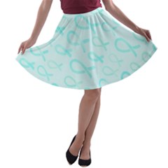 Turquoise Watercolor Awareness Ribbons A-line Skater Skirt