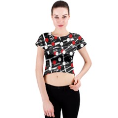 Red And White Dots Crew Neck Crop Top by Valentinaart