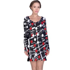 Red And White Dots Long Sleeve Nightdress by Valentinaart