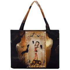 Halloween, Cute Girl With Pumpkin And Spiders Mini Tote Bag by FantasyWorld7