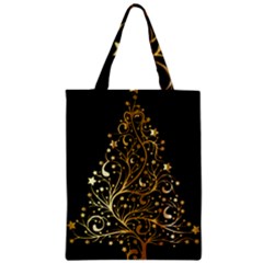 Decorative Starry Christmas Tree Black Gold Elegant Stylish Chic Golden Stars Zipper Classic Tote Bag by yoursparklingshop