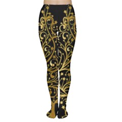 Decorative Starry Christmas Tree Black Gold Elegant Stylish Chic Golden Stars Women s Tights by yoursparklingshop