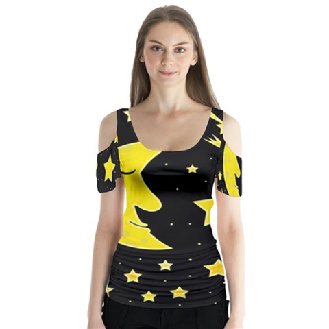 Sleeping Moon Butterfly Sleeve Cutout Tee  by Valentinaart