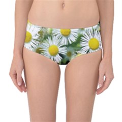 White Summer Flowers Watercolor Painting Art Mid-waist Bikini Bottoms by picsaspassion