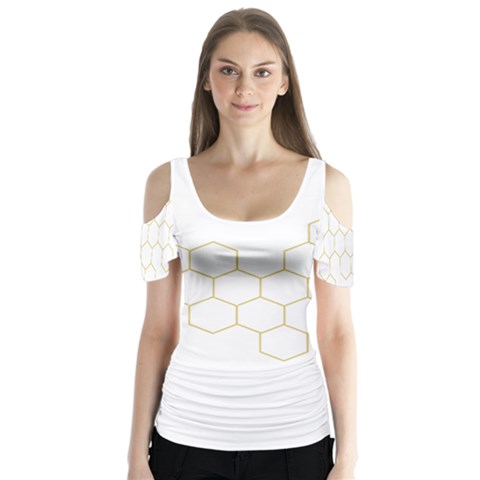 Honeycomb Pattern Graphic Design Butterfly Sleeve Cutout Tee  by picsaspassion