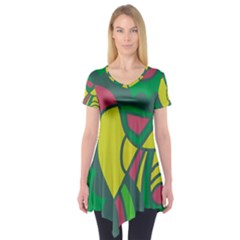 Green Abstract Decor Short Sleeve Tunic  by Valentinaart