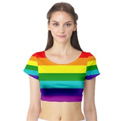 Colorful Stripes Lgbt Rainbow Flag Short Sleeve Crop Top (tight Fit)