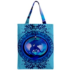 The Blue Dragpn On A Round Button With Floral Elements Zipper Classic Tote Bag