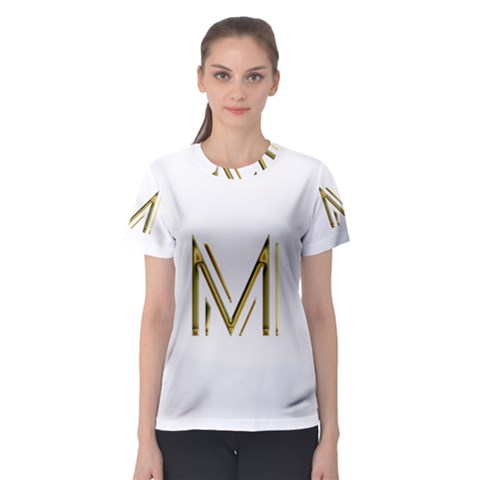 M Monogram Initial Letter M Golden Chic Stylish Typography Gold Women s Sport Mesh Tee by yoursparklingshop