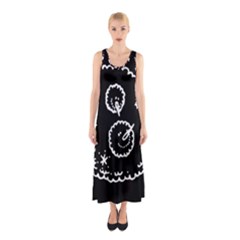 Funny Black And White Doodle Snowballs Sleeveless Maxi Dress by yoursparklingshop