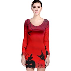 Halloween Landscape Long Sleeve Velvet Bodycon Dress by Valentinaart