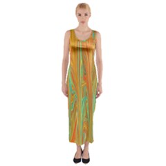 Beautiful Abstract In Orange, Aqua, Gold Fitted Maxi Dress