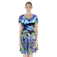 Colorful Floral Art Short Sleeve V-neck Flare Dress by yoursparklingshop