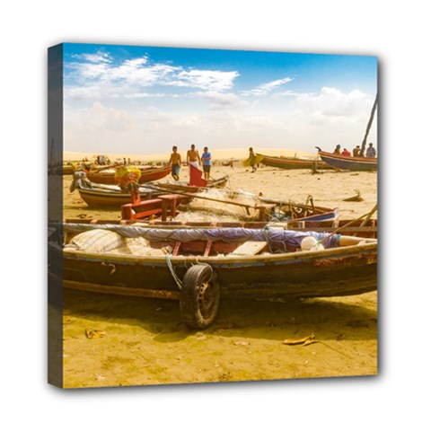 Boats At Sand At Beach Of Jericoacoara Brazil Mini Canvas 8  X 8  by dflcprints