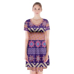 Colorful Winter Pattern Short Sleeve V-neck Flare Dress by DanaeStudio