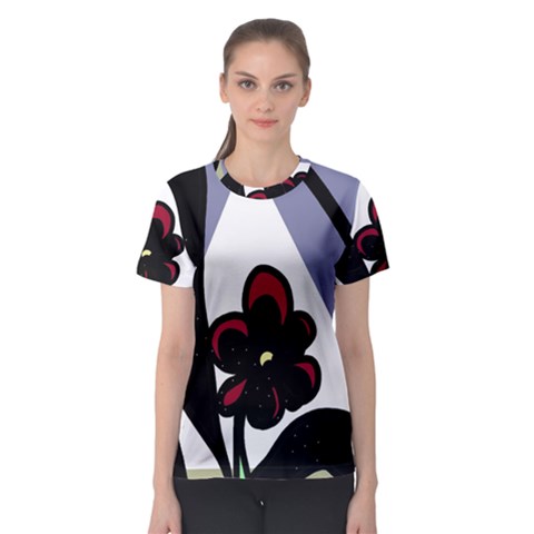 Black Flower Women s Sport Mesh Tee by Valentinaart