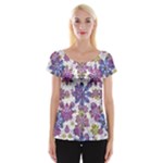 Stylized Floral Ornate Women s Cap Sleeve Top