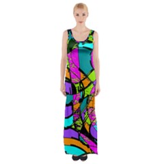 Abstract Sketch Art Squiggly Loops Multicolored Maxi Thigh Split Dress by EDDArt