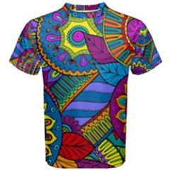 Pop Art Paisley Flowers Ornaments Multicolored Men s Cotton Tee by EDDArt