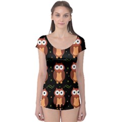 Halloween Brown Owls  Boyleg Leotard  by Valentinaart