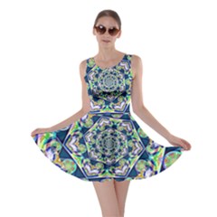 Power Spiral Polygon Blue Green White Skater Dress by EDDArt