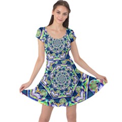 Power Spiral Polygon Blue Green White Cap Sleeve Dresses by EDDArt