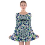 Power Spiral Polygon Blue Green White Long Sleeve Skater Dress