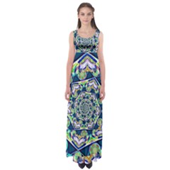 Power Spiral Polygon Blue Green White Empire Waist Maxi Dress by EDDArt