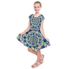 Power Spiral Polygon Blue Green White Kids  Short Sleeve Dress by EDDArt