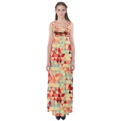 Modern Hipster Triangle Pattern Red Blue Beige Empire Waist Maxi Dress by EDDArt