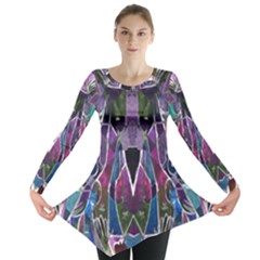 Sly Dog Modern Grunge Style Blue Pink Violet Long Sleeve Tunic  by EDDArt